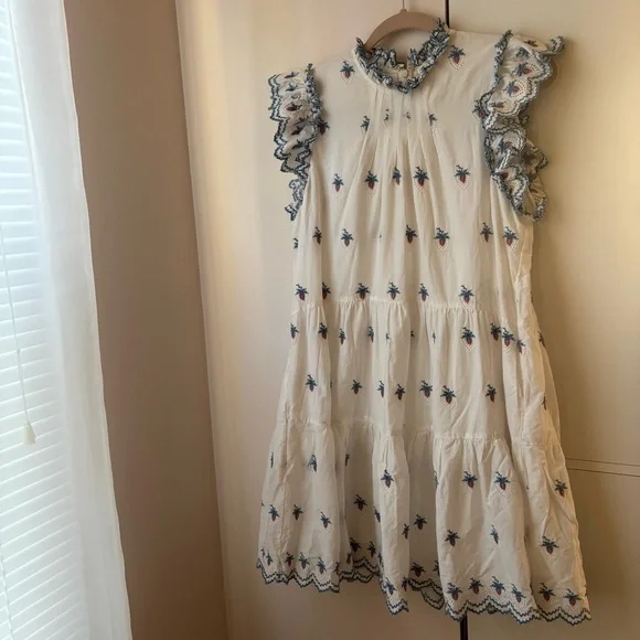 Sea New York Cream Renee Embroidered Strawberry Dress L 100% Cotton - Picture 4 of 8